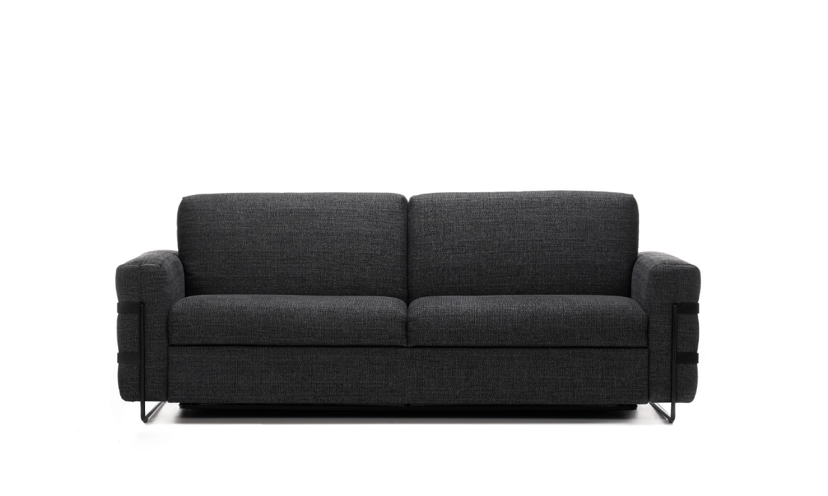 Graues Schlafsofa mit schwarzen Metallfüssen